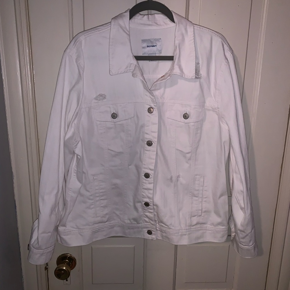 Distressed White Denim Jacket (Size XXL)